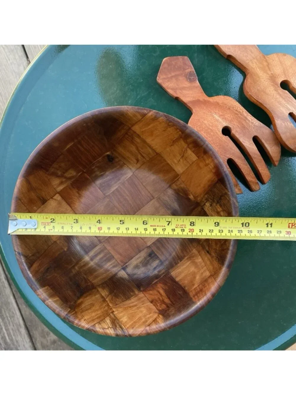 Wood Parquet Salad Fruit Bowl Wood Hand Salad Servers MCM
